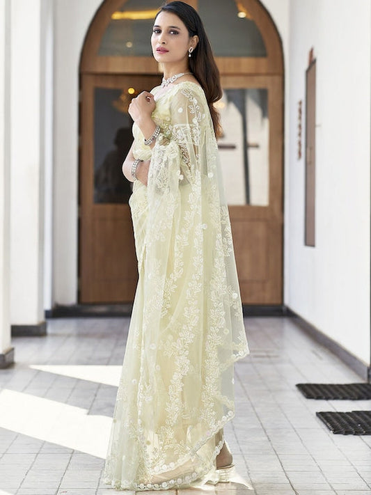 Satrani Floral Sequinned Net Saree