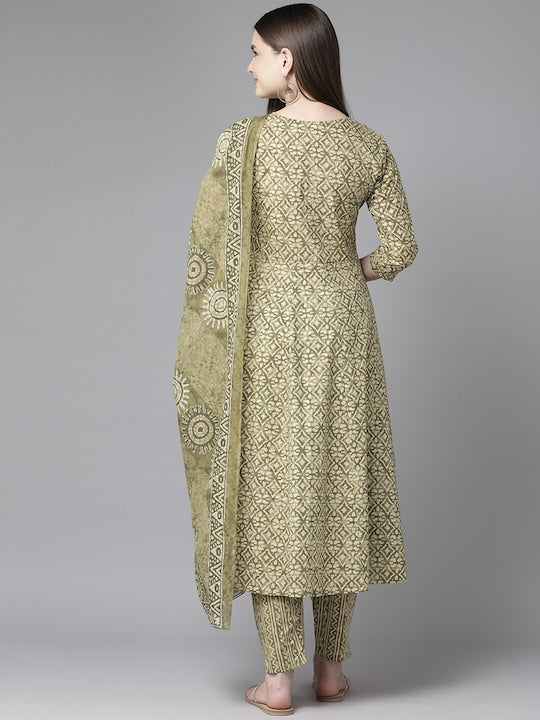 Yufta Ethnic Motifs Printed Regular Sequinned Pure Cotton Kurta with Trousers & Dupatta