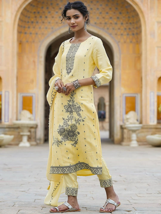 SCAKHI Ethnic Motifs Printed Kurta With Trousers & Dupatta