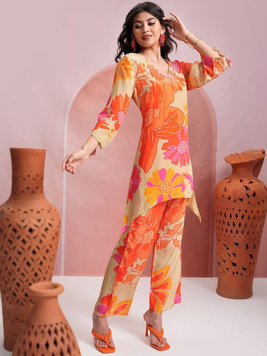 Vishudh Women Floral Printed Regular Kurta with Trousers & With Dupatta