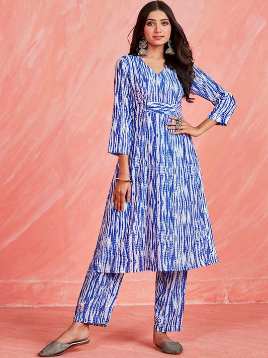 Sangria Printed Pure Cotton A-Line Kurta With Trousers