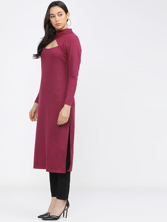 Vishudh Women Maroon Halter Neck Kurta