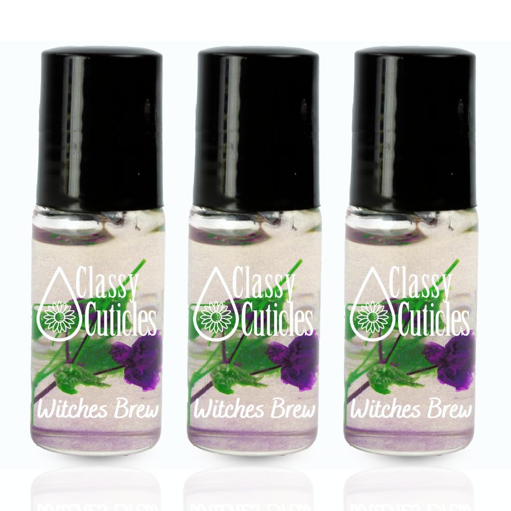 Classy Cuticles | Hand Blended Cuticle Oil | Vegan, Cruelty-Free, & Hydrating | Vitamin E, Jojoba, and Argan Oil | 5 mL Roller Bottle | Witches Brew Scent | Pack of 3