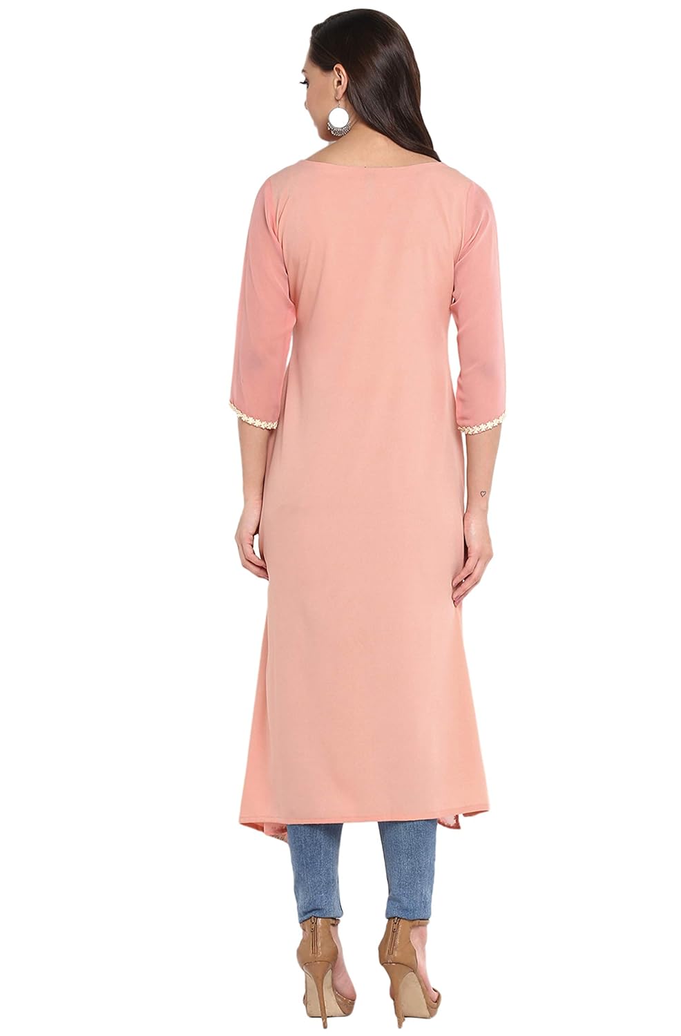 Janasya Women's Pink Poly Crepe A-line Layered Kurta