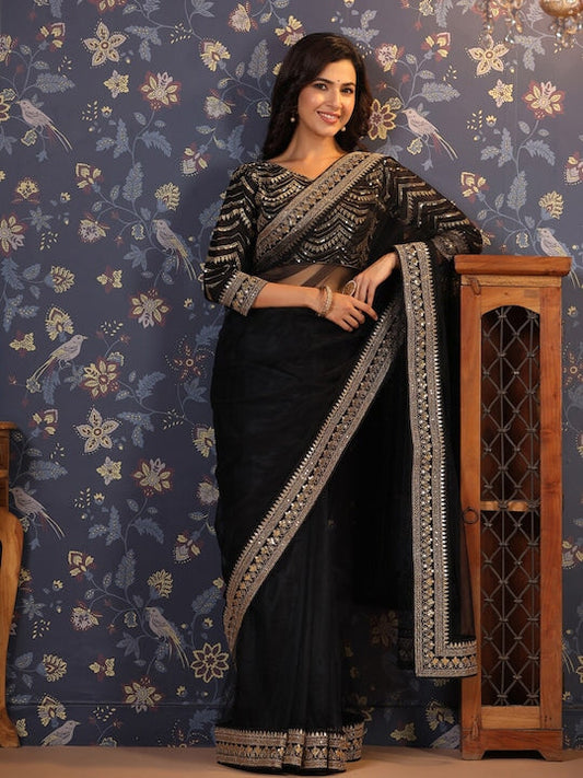 House of Pataudi Embellished Supernet Sarees