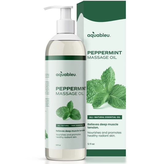 Aquableu Massage Oils 100% Pure & All-Natural - Natural at-Home Massage Therapy, Soothes Skin & Muscles - Full Body Relaxing Massage Oil �?for Men and Women 12 fl oz (Peppermint)