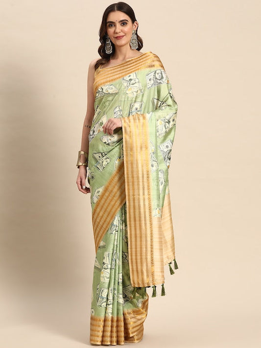 Silk Land Abstract Printed Zari Kanjeevaram Saree 3