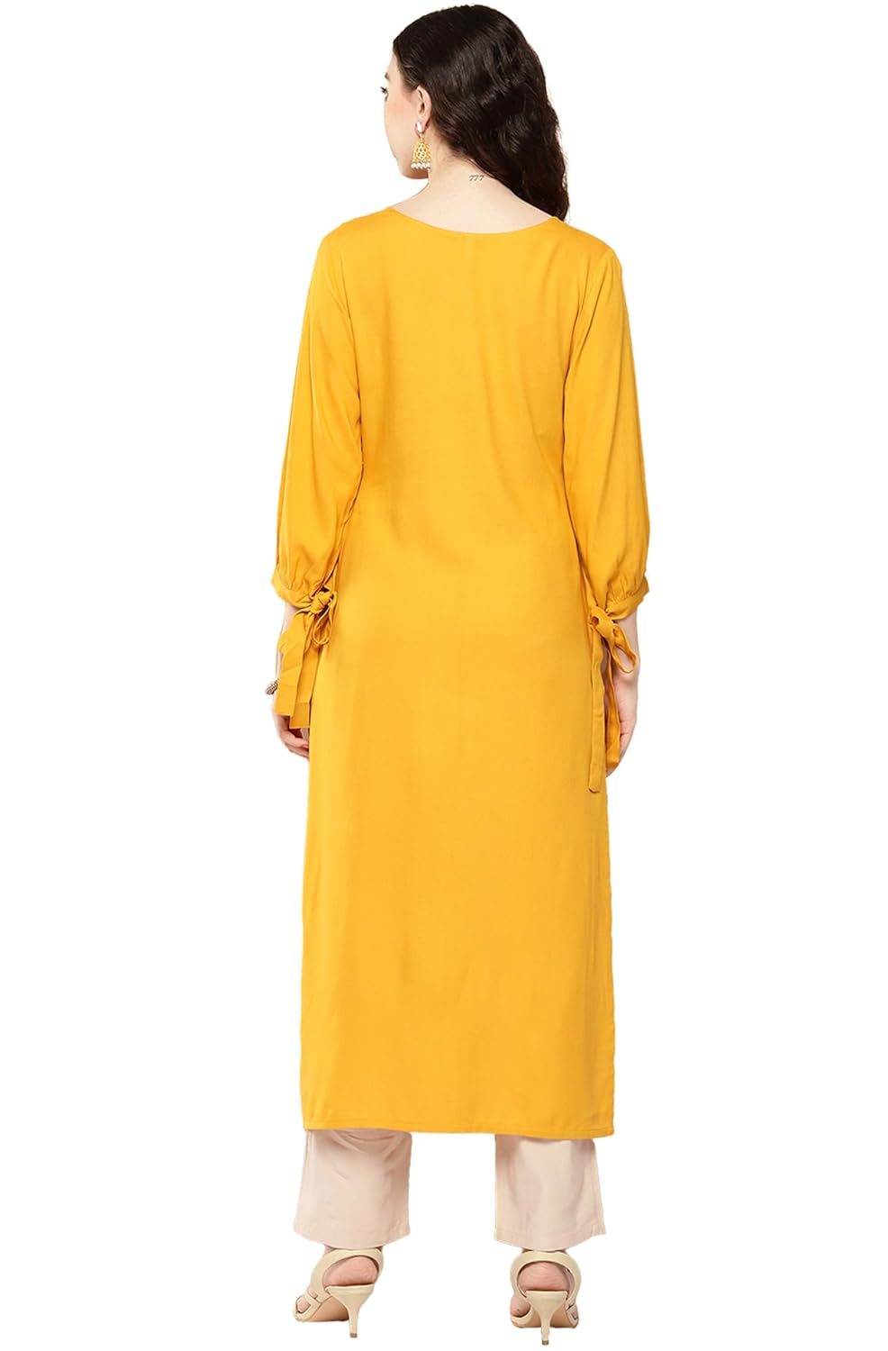 Janasya Women's Mustard Rayon Embroidered Straight Kurta