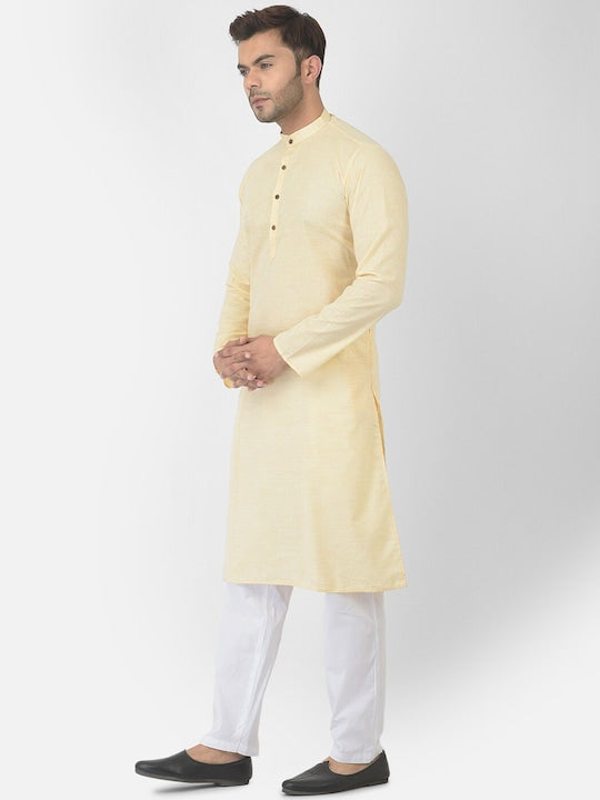 Deyann Men Yellow Pure Cotton Straight Kurta