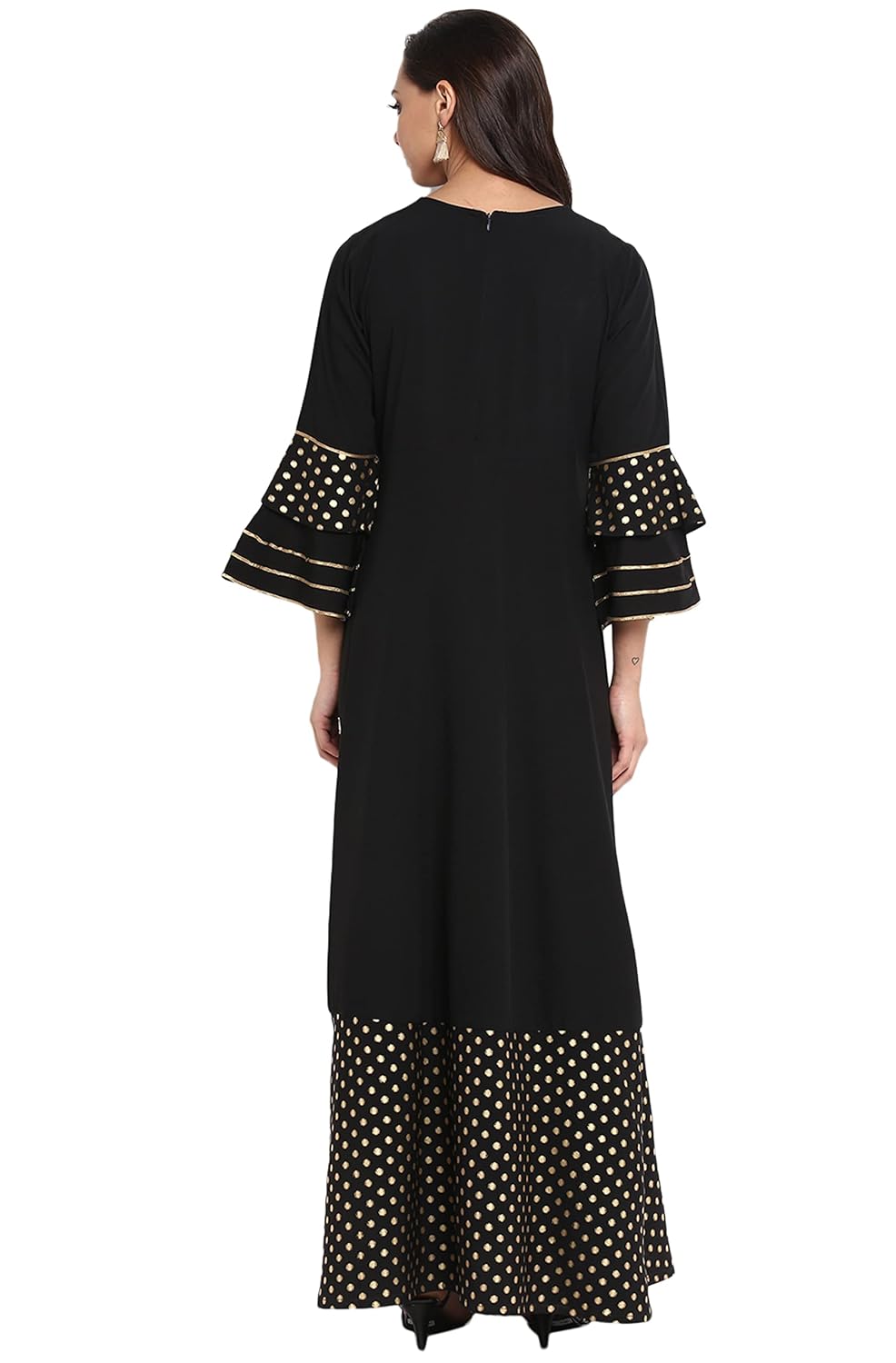 Janasya Women's Black Poly Crepe Anarkali Kurta