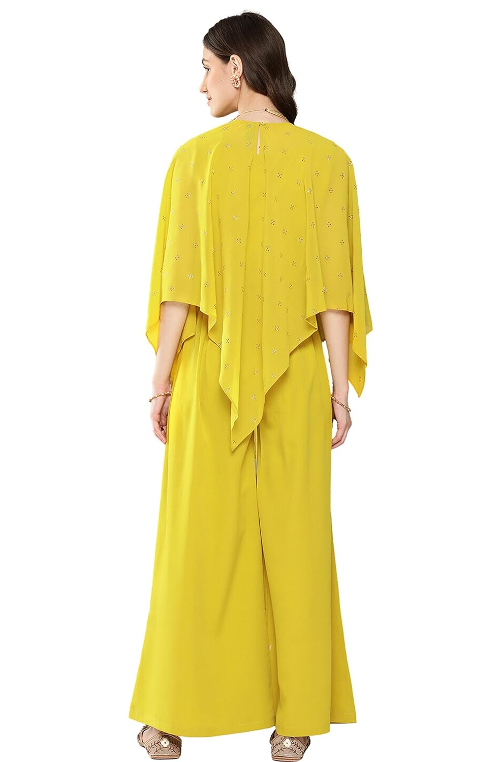 Janasya Women's Yellow Crepe Solid Co ord Set