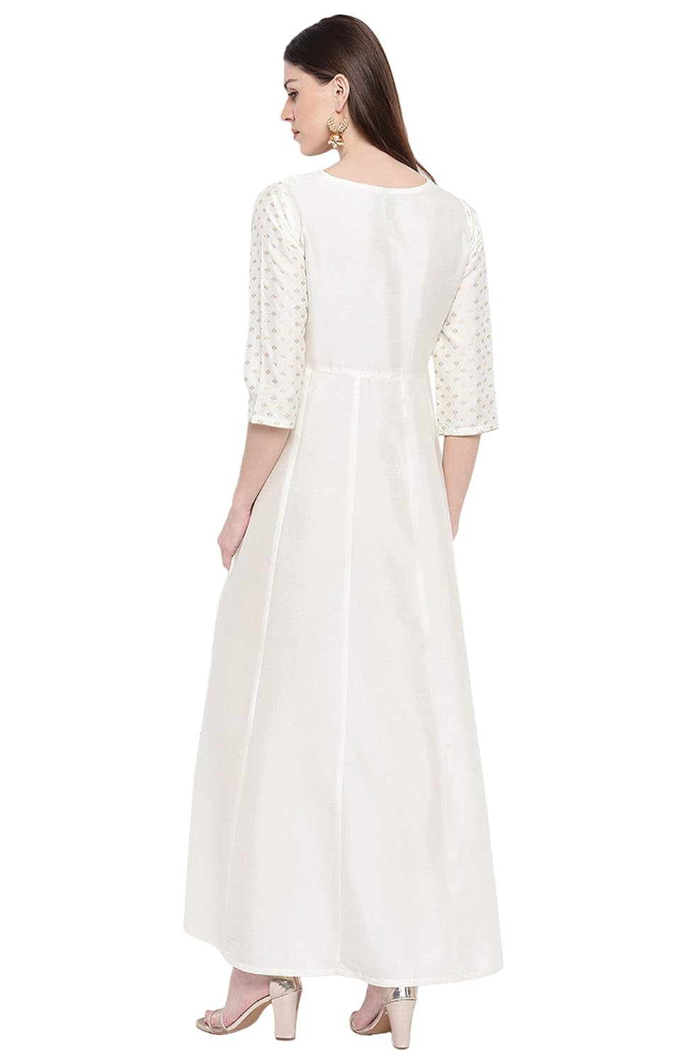 Janasya Women's Poly Silk Anarkali Kurta Off White