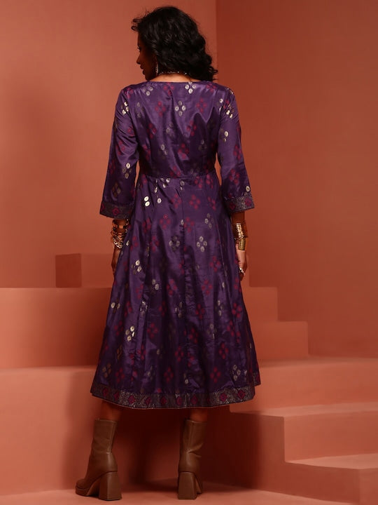IMARA Ethnic Motifs Woven Design Gotta Patti Fit & Flare Ethnic Dress