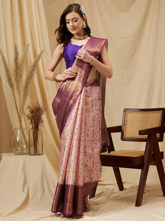 Silk Land Floral Woven Design Zari Kanjeevaram Saree