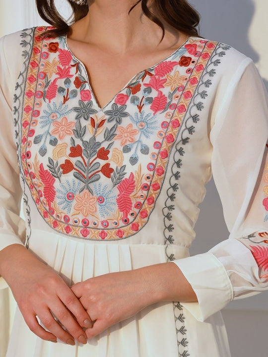 Mitera Women Floral Embroidered Regular Thread Work Kurta with Palazzos & With Dupatta