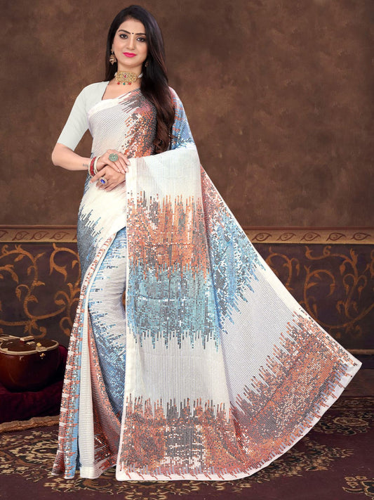 Odette Sparkling Multicolored Sequins Saree with Unstitched Blouse
