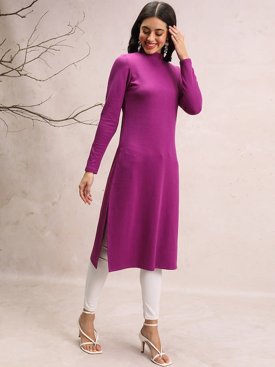 Vishudh High Neck High Slit Straight Kurta