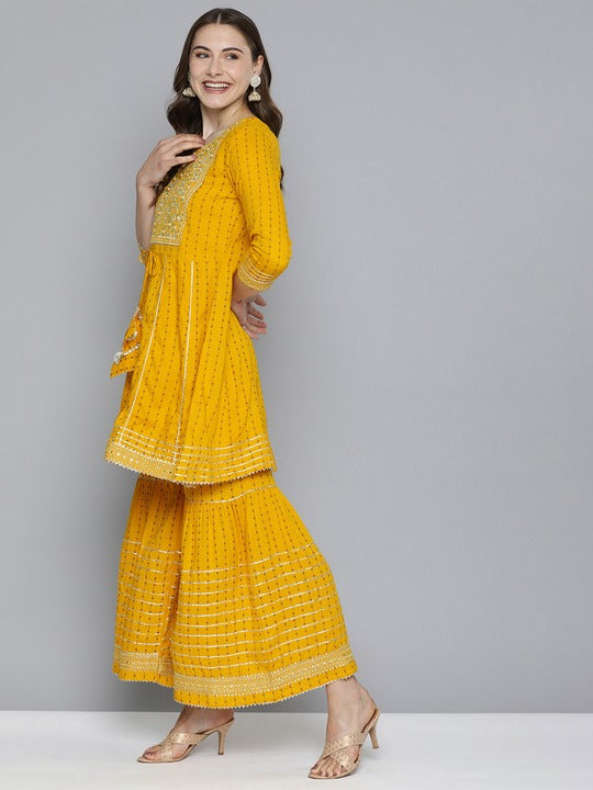 Here&now Gotta Patti Pure Cotton Kurta with Sharara & With Dupatta