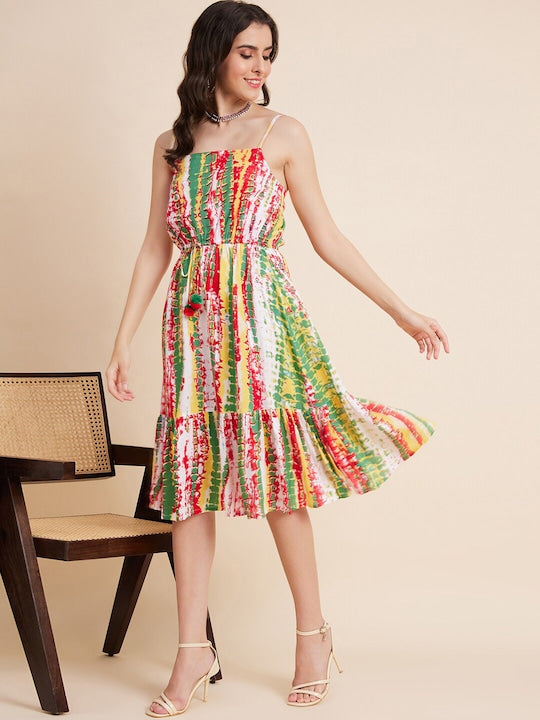 All about you Red Abstract Printed Cotton A-Line Dress