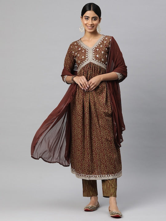 Readiprint Fashions Women Floral Printed Pure Cotton Kurta with Trousers & With Dupatta