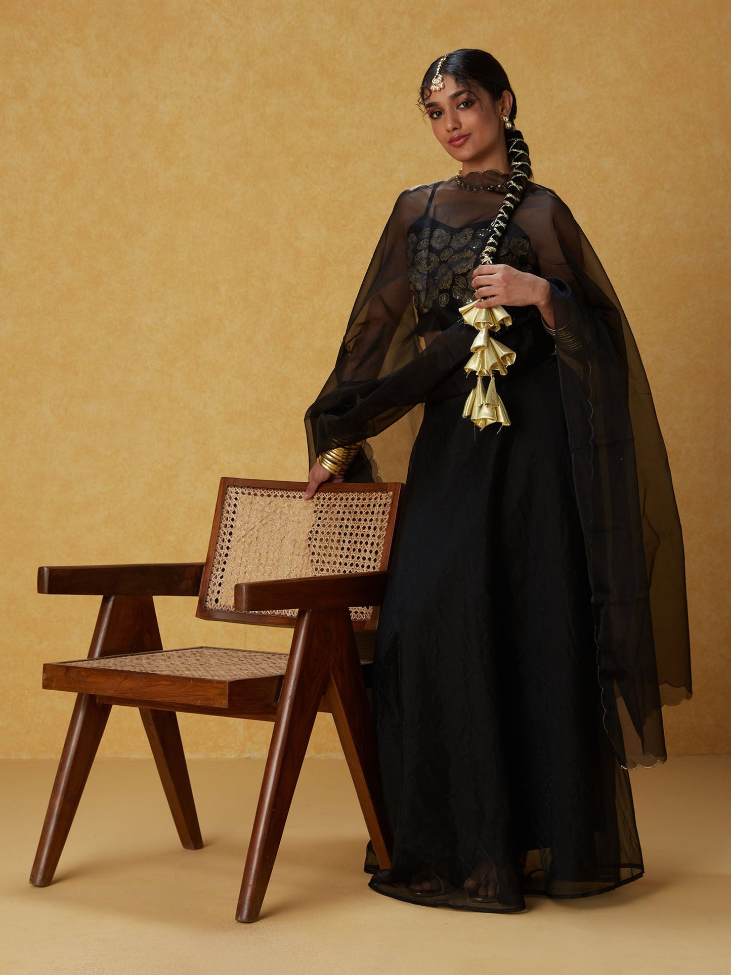 Likha Ghoomar Black Embroidered Lehenga Choli with Dupatta LIKLEH16 (Set of 3)