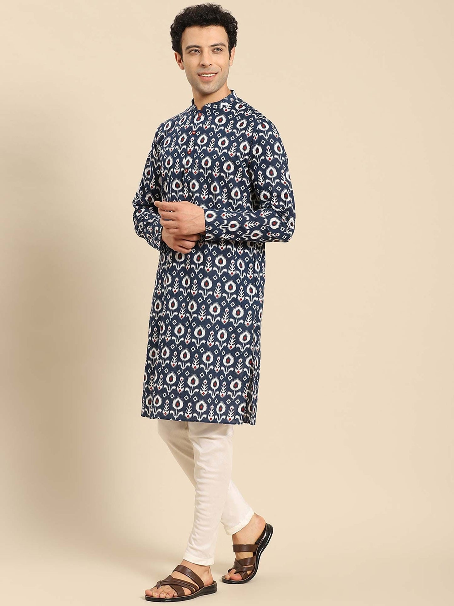 Amodh by Kisah Men Blue Kurta (Set of 2)