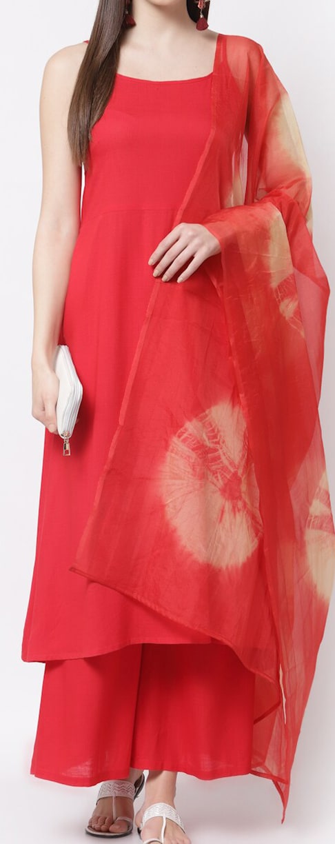 Myshka Women Red Kurta with Palazzos & With Dupatta
