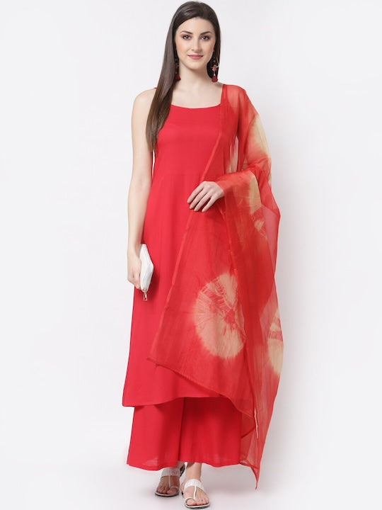 Myshka Women Red Kurta with Palazzos & With Dupatta