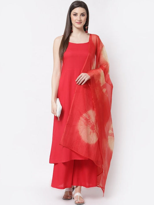 Myshka Women Red Kurta with Palazzos & With Dupatta