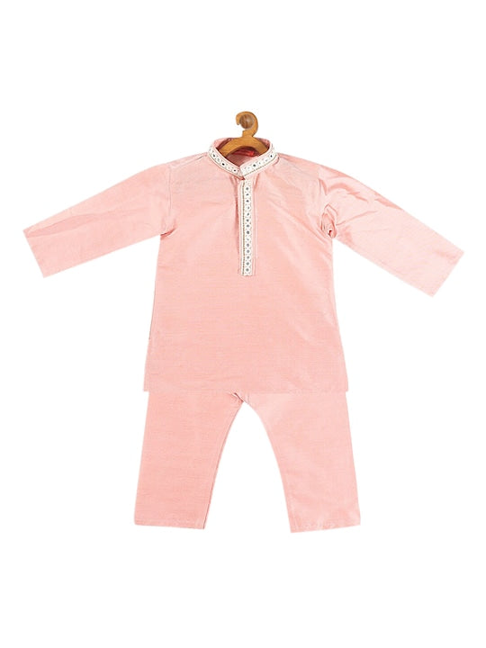 Vastramay Sishu Boys Pink Embroidered Mirror Work Kurta with Pyjamas
