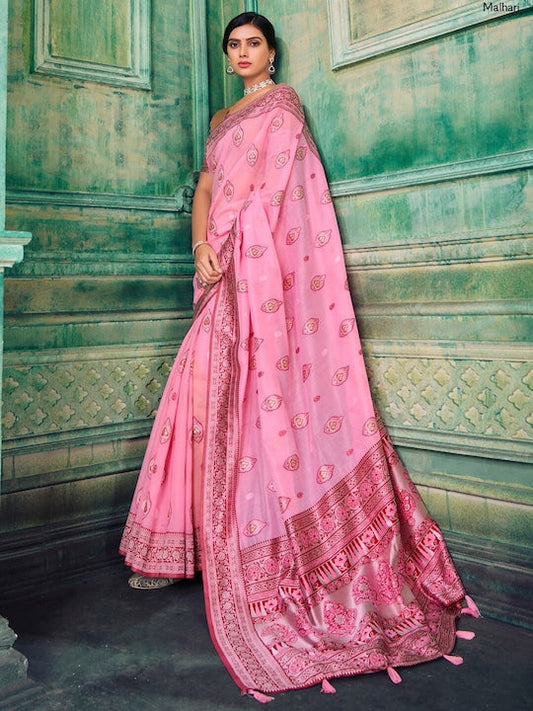 Sangria Ethnic Motifs Woven Design Banarasi Saree With Blouse Piece