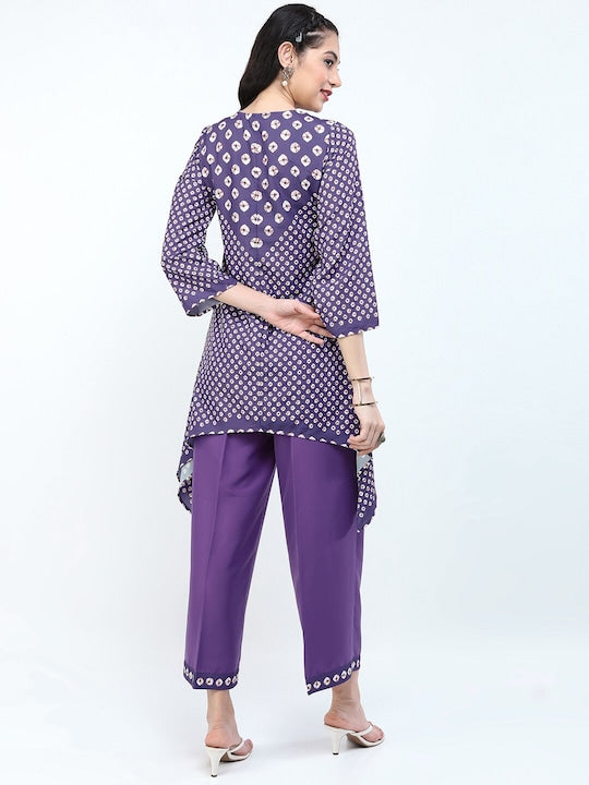 Vishudh Women Purple Ethnic Motifs Printed Kurti with Palazzo