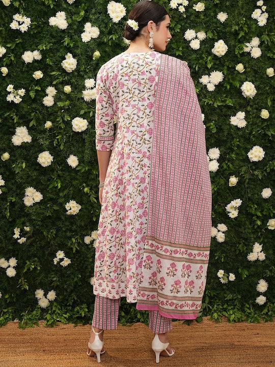 Vishudh Women Floral Printed Empire Pure Cotton Kurta with Trousers & With Dupatta