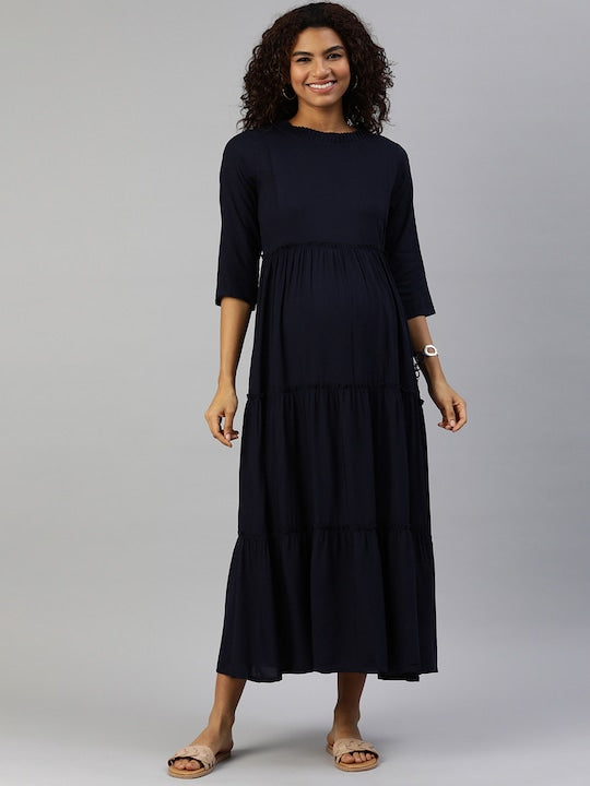 MomToBe Navy Blue Maternity Nursing Maxi Dress