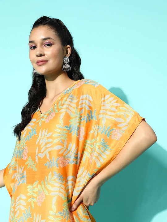 Yufta Ethnic Motifs Printed Flared Sleeves Sequinned Kaftan Kurta