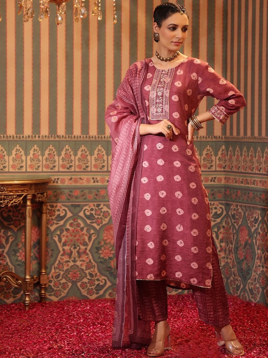 SCAKHI Quirky Printed Regular Gotta Patti Chanderi Silk Kurta With Trousers & Dupatta