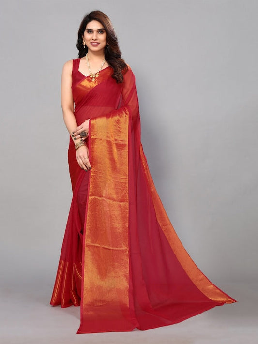 Fabmora Zari Poly Chiffon Saree