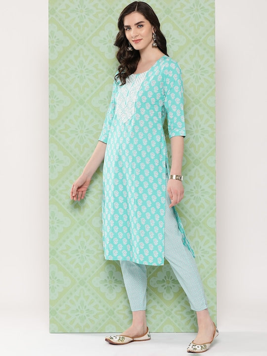 Yufta Women Floral Embroidered Regular Thread Work Kurta with Trousers & Dupatta