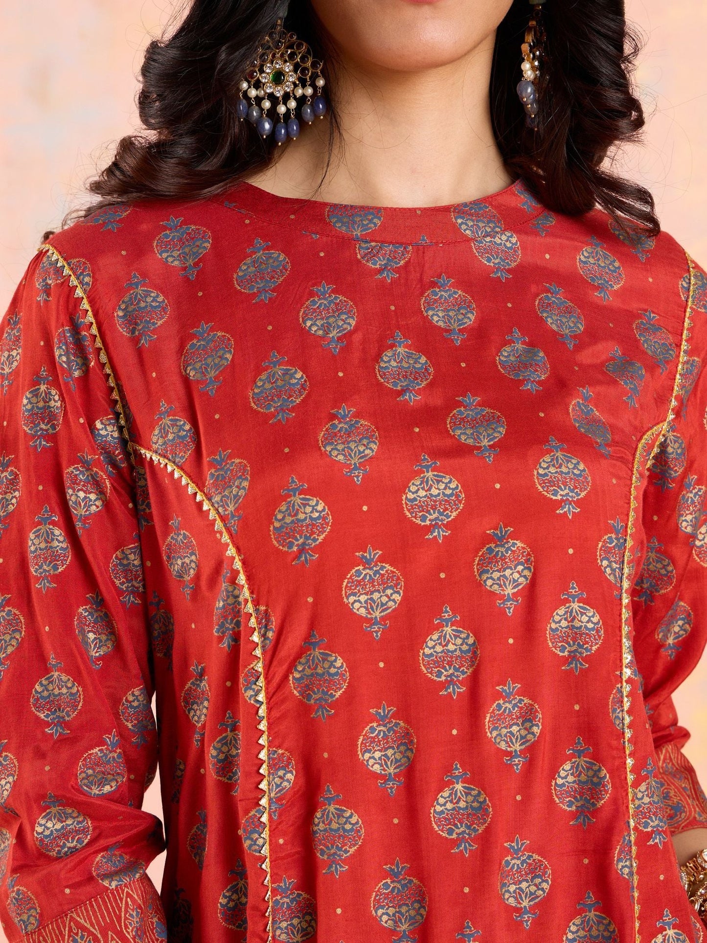 Likha Rust Diwa Dazzle Bandhani Printed A-line Kurta LIKKUR210