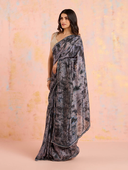 Likha Grey Art Silk Embellished Printed with Unstitched Blouse LIKPARSAR02