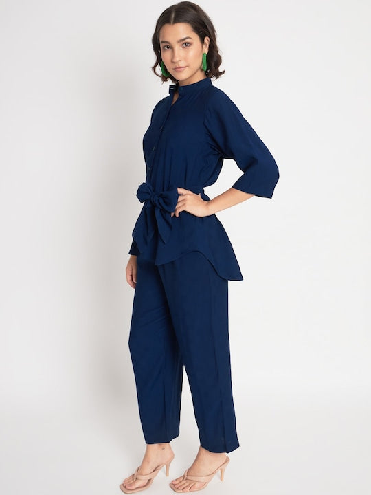 Mitera Mandarin Collar Tie-Up Top & Trouser