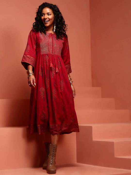IMARA Ethnic Motifs Printed A-Line Ethnic Dress