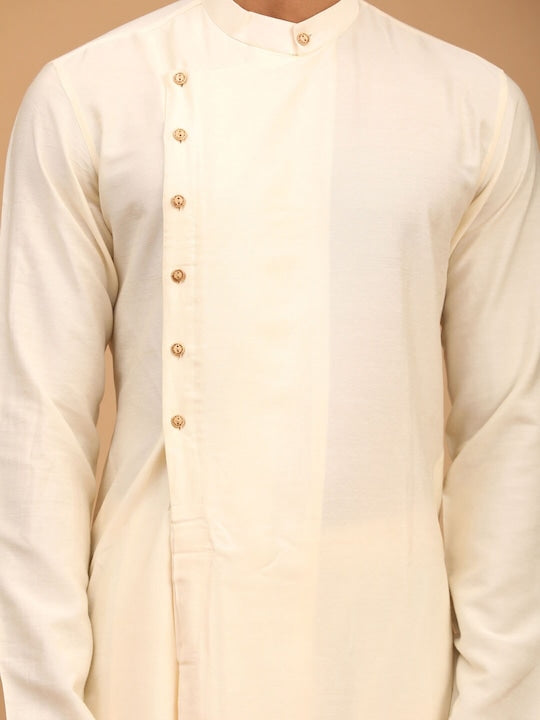 Vastramay Men Asymmetric A-Line Kurta With Churidar & Mirror Work Dupatta
