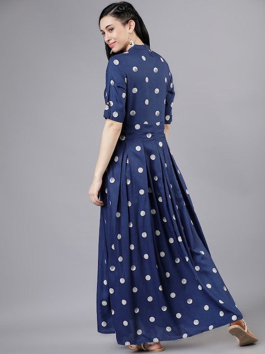 Vishudh Women Blue Printed Maxi Dress