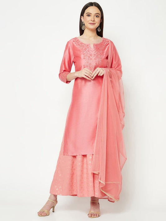 IMARA Ethnic Motifs Yoke Design Mirror Work Kurta with Palazzos & Dupatta