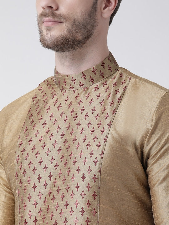 Deyann Men Brown & Maroon Woven Design Kurta with Dhoti Pants
