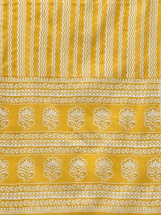 Yufta Women Mustard Yellow Floral Printed Pure Cotton Kurta with Trousers & With Dupatta
