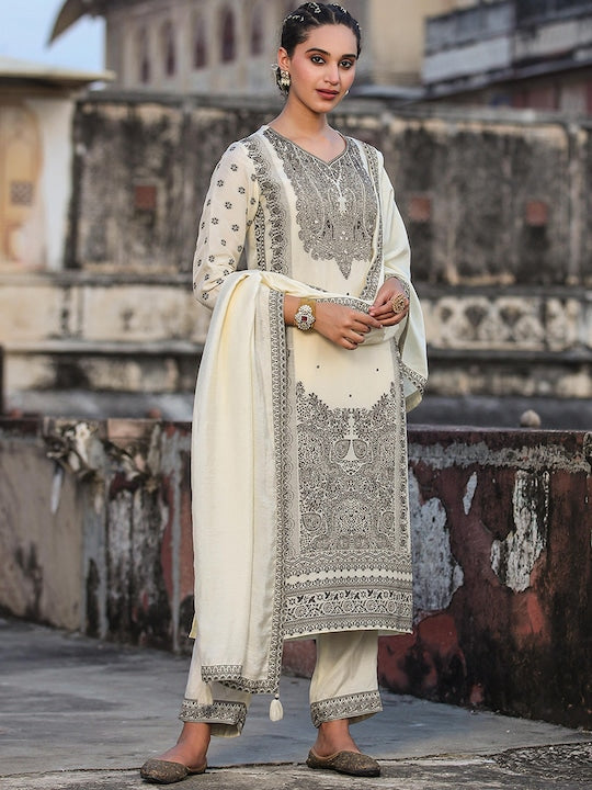 Scakhi Ethnic Motifs Woven Design Pure Silk Regular Kurta with Trousers & With Dupatta
