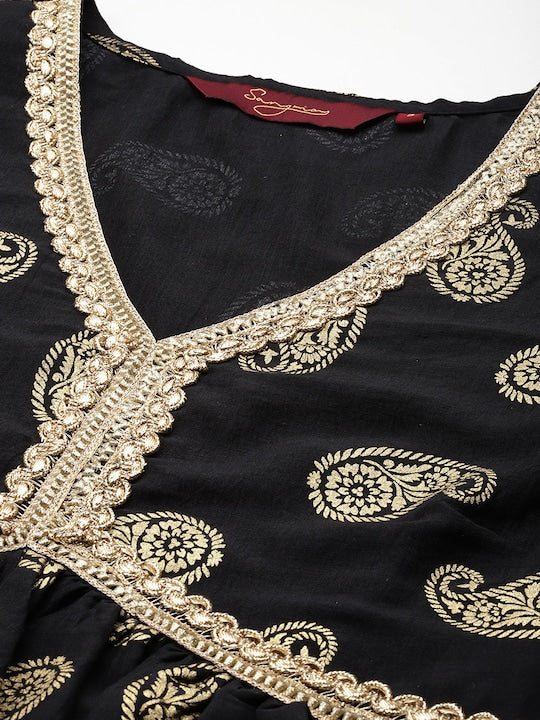 Sangria Paisley Printed Empire Kurta with Sharara