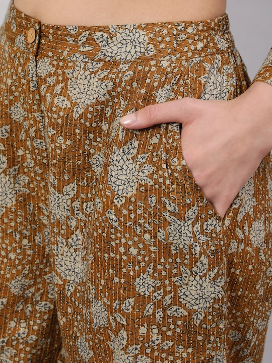 AKS Women Floral Printed Pure Cotton Shirt With Palazzo Co-Ords